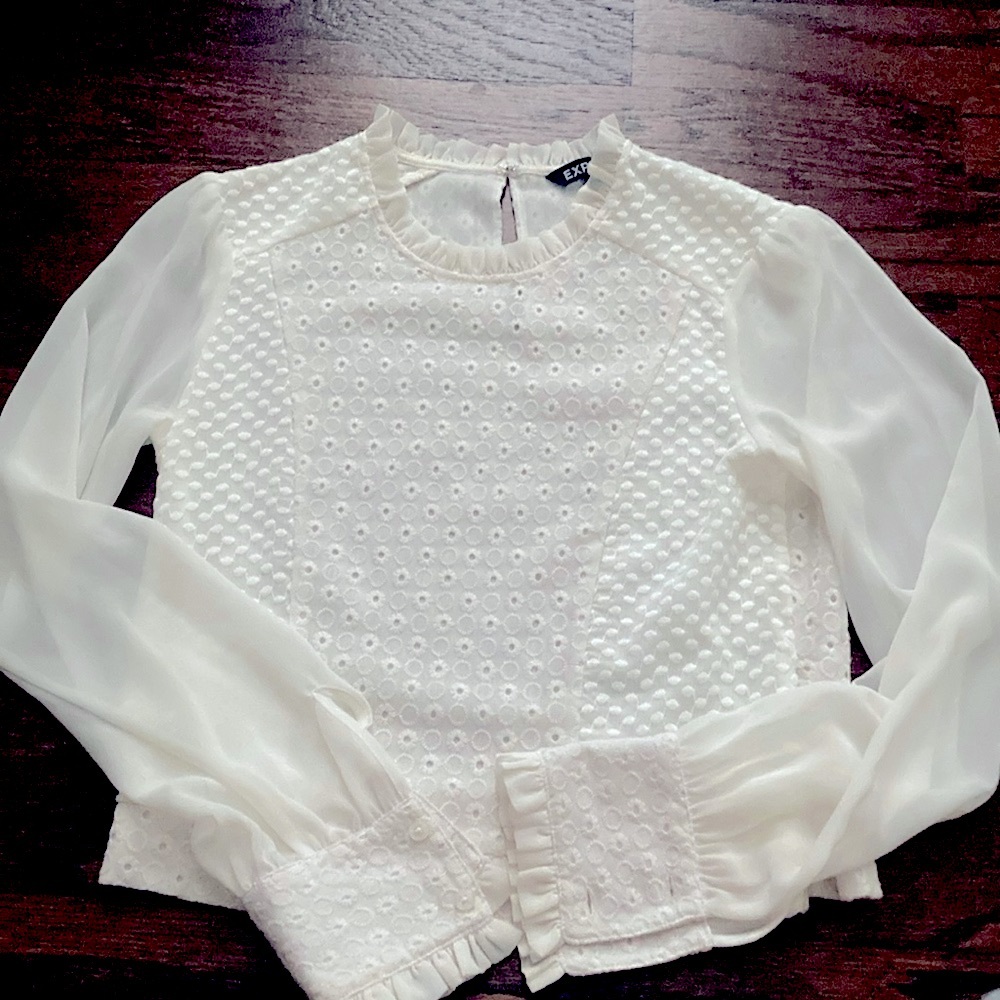 Express Lace and Chiffon Elegant White Blouse